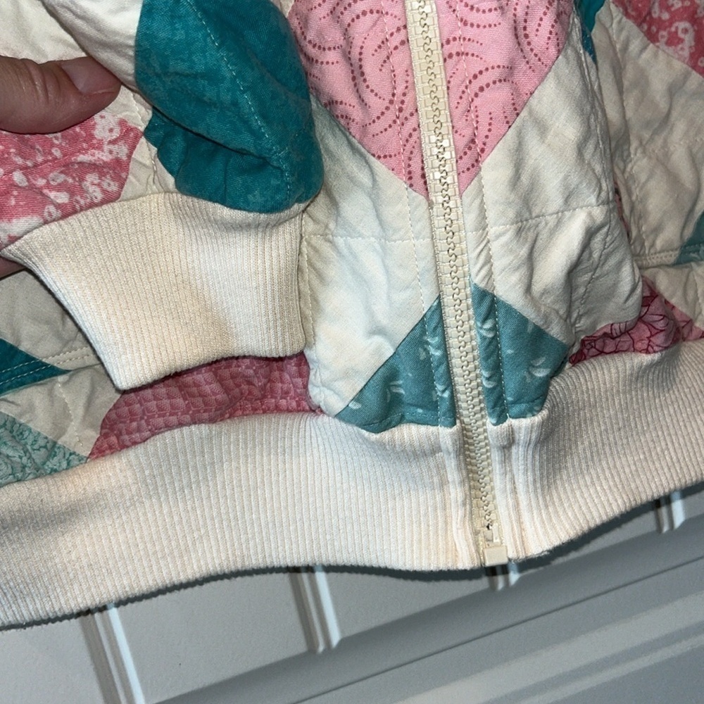 Vintage boho folk grandma quilt square pink teal patchwork zip jacket XL XXL - Picture 5 of 14
